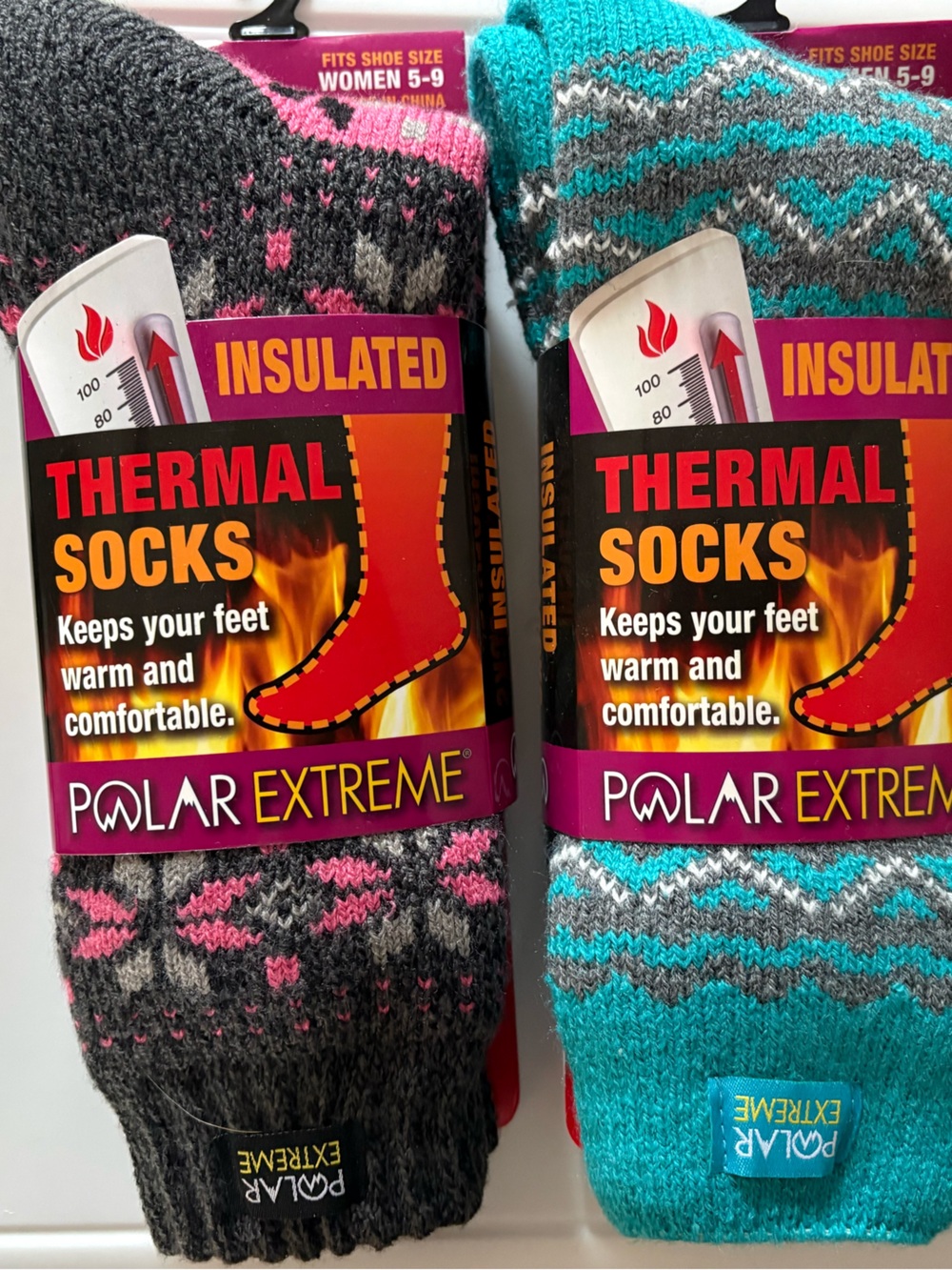 Thermal Socks — Gray/Pink and Turquoise/Gray